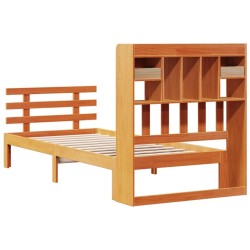 Lit bibliothèque sans matelas cire marron 90x200 cm pin massif 