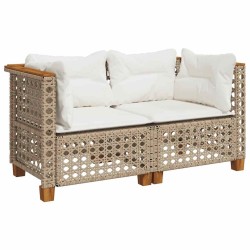Canapés d'angle de jardin et coussins 2pcs beige résine tressée 