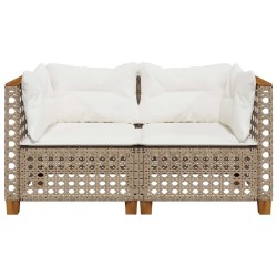 Canapés d'angle de jardin et coussins 2pcs beige résine tressée 