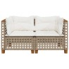 Canapés d'angle de jardin et coussins 2pcs beige résine tressée 