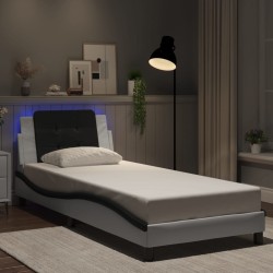 Cadre de lit avec LED sans matelas blanc et noir 90x190 cm 