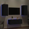Unités murales TV avec LED 4 pcs noir bois d'ingénierie 