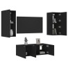 Unités murales TV avec LED 4 pcs noir bois d'ingénierie 