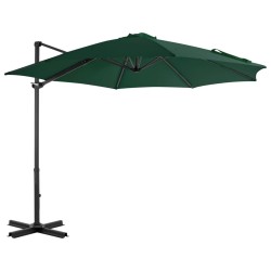 Parasol de jardin en porte-à-faux et poteau en aluminium vert 