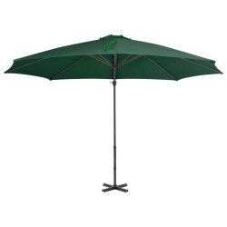 Parasol de jardin en porte-à-faux et poteau en aluminium vert 