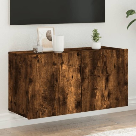 Meuble TV mural chêne fumé 80x30x41 cm 