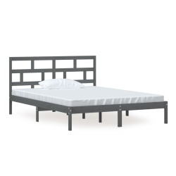 Cadre de lit sans matelas gris bois massif 