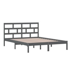 Cadre de lit sans matelas gris bois massif 