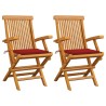 Chaises de jardin et coussins rouge lot de 2 Bois teck massif 