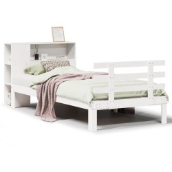 Lit bibliothèque sans matelas blanc 75x190cm bois de pin massif 