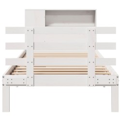 Lit bibliothèque sans matelas blanc 75x190cm bois de pin massif 