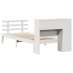Lit bibliothèque sans matelas blanc 75x190cm bois de pin massif 