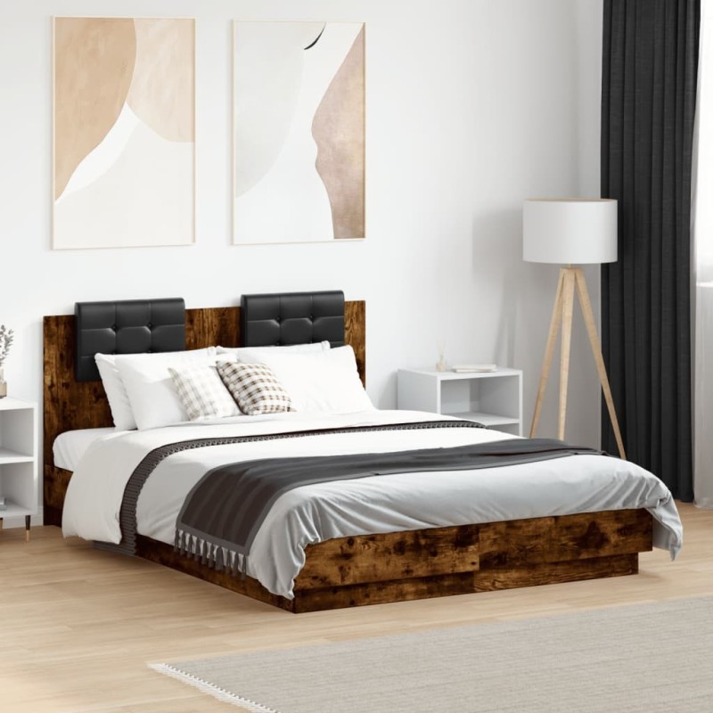 Cadre de lit avec LED sans matelas chêne fumé 120x190 cm 
