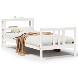 Cadre de lit avec tête de lit sans matelas blanc 100x200 cm 