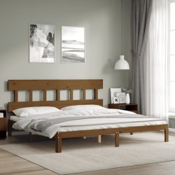Cadre de lit sans matelas marron miel 200x200cm bois pin massif 