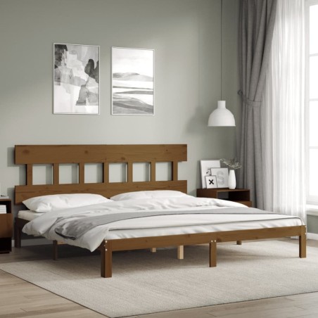 Cadre de lit sans matelas marron miel 200x200cm bois pin massif 