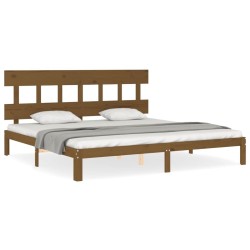 Cadre de lit sans matelas marron miel 200x200cm bois pin massif 