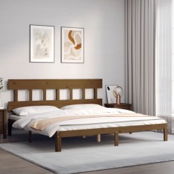 Cadre de lit sans matelas marron miel 200x200cm bois pin massif 