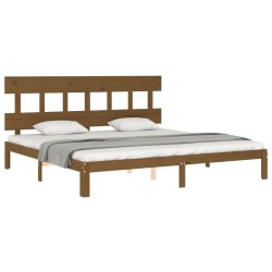 Cadre de lit sans matelas marron miel 200x200cm bois pin massif 