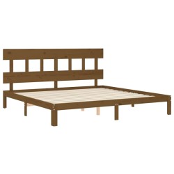 Cadre de lit sans matelas marron miel 200x200cm bois pin massif 
