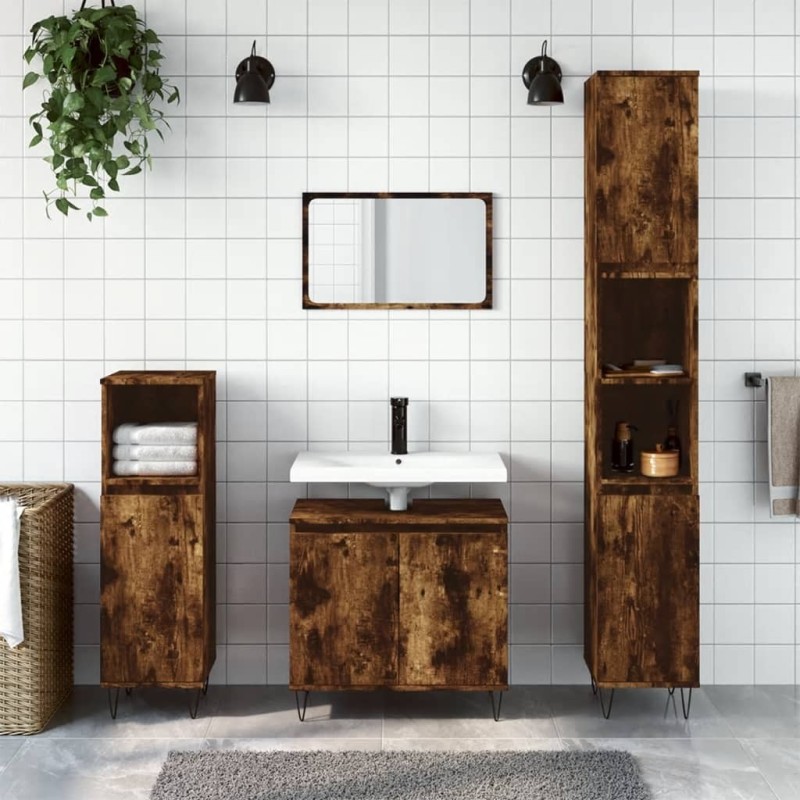 Ensemble d'armoires de salle de bain 3 pcs chêne fumé Ensemble d'armoires de salle de bain 3 pcs chêne fumé