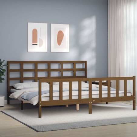 Cadre de lit sans matelas marron miel 200x200cm bois pin massif 