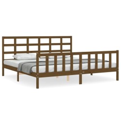 Cadre de lit sans matelas marron miel 200x200cm bois pin massif 