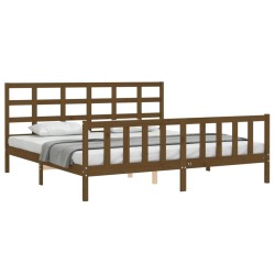 Cadre de lit sans matelas marron miel 200x200cm bois pin massif 
