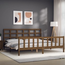 Cadre de lit sans matelas marron miel 200x200cm bois pin massif 