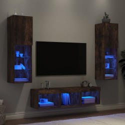 Unités murales TV avec LED 5 pcs chêne fumé bois d'ingénierie 