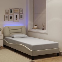 Cadre de lit avec lumières LED crème 90x190 cm tissu 