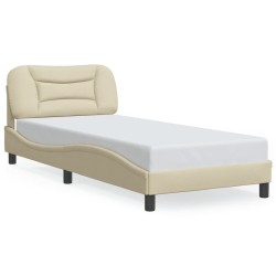 Cadre de lit avec lumières LED crème 90x190 cm tissu 