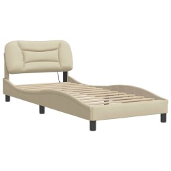 Cadre de lit avec lumières LED crème 90x190 cm tissu 