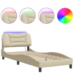 Cadre de lit avec lumières LED crème 90x190 cm tissu 