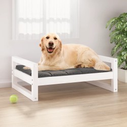 Lit pour chien Blanc 75,5x55,5x28 cm Bois de pin solide 