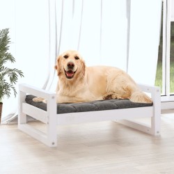 Lit pour chien Blanc 75,5x55,5x28 cm Bois de pin solide 