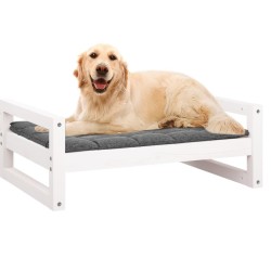 Lit pour chien Blanc 75,5x55,5x28 cm Bois de pin solide 