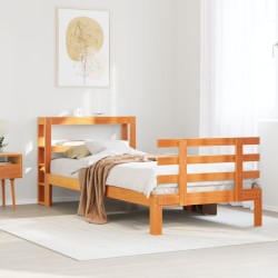 Cadre de lit avec tête de lit sans matelas cire marron 90x200cm 