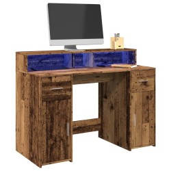 Bureau avec lumières LED vieux bois bois d'ingénierie 