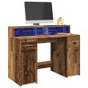 Bureau avec lumières LED vieux bois bois d'ingénierie 