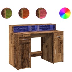 Bureau avec lumières LED vieux bois bois d'ingénierie 