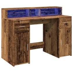 Bureau avec lumières LED vieux bois bois d'ingénierie 