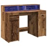Bureau avec lumières LED vieux bois bois d'ingénierie 