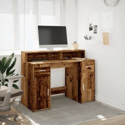 Bureau avec lumières LED vieux bois bois d'ingénierie 