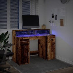 Bureau avec lumières LED vieux bois bois d'ingénierie 