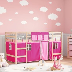 Lit mezzanine enfants avec rideaux sans matelas rose 90x190 cm 