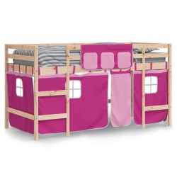 Lit mezzanine enfants avec rideaux sans matelas rose 90x190 cm 