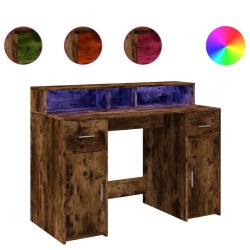 Bureau et lumières LED chêne fumé 120x55x91cm bois d'ingénierie 