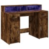 Bureau et lumières LED chêne fumé 120x55x91cm bois d'ingénierie 