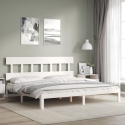 Cadre de lit sans matelas blanc 200x200 cm bois massif de pin 